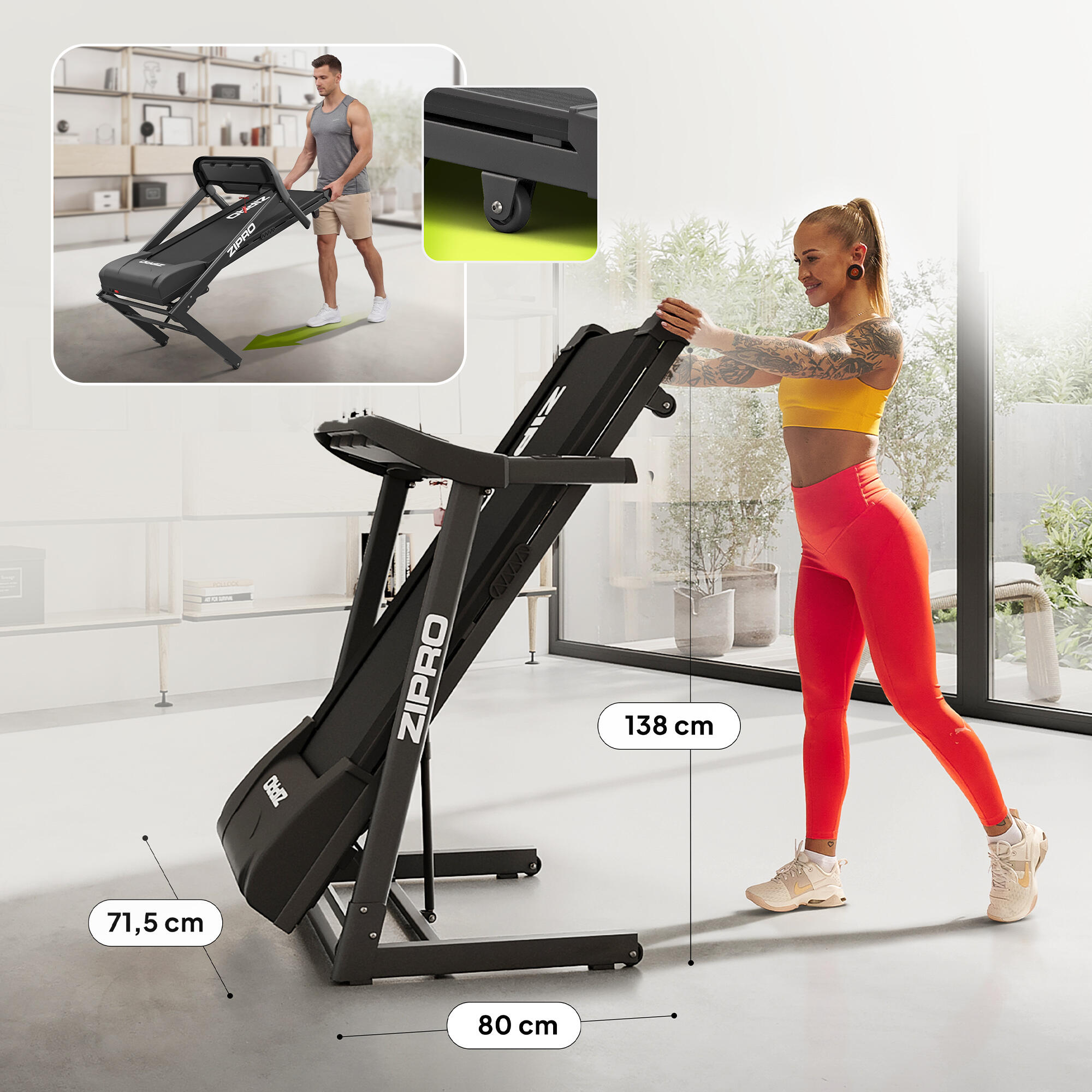 Tapis de course pliant Zipro Pulse 120×42 cm 12 km/h, 15 positions d'inclinaison 6/8