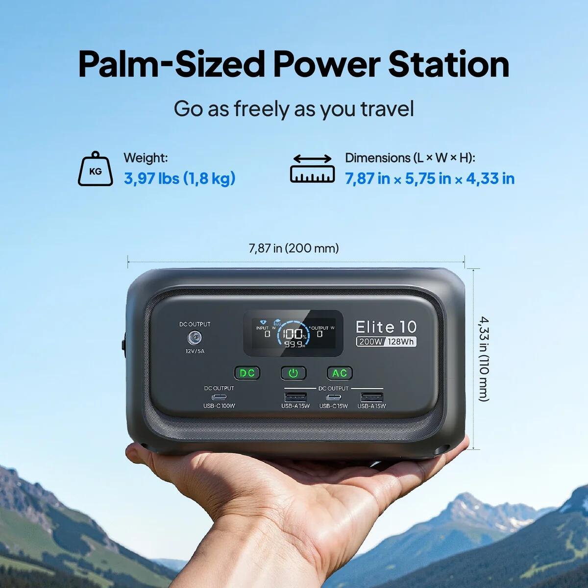 Elite 10 estação energia portátil+100W painel solar para viagens, reserva diária 2/8