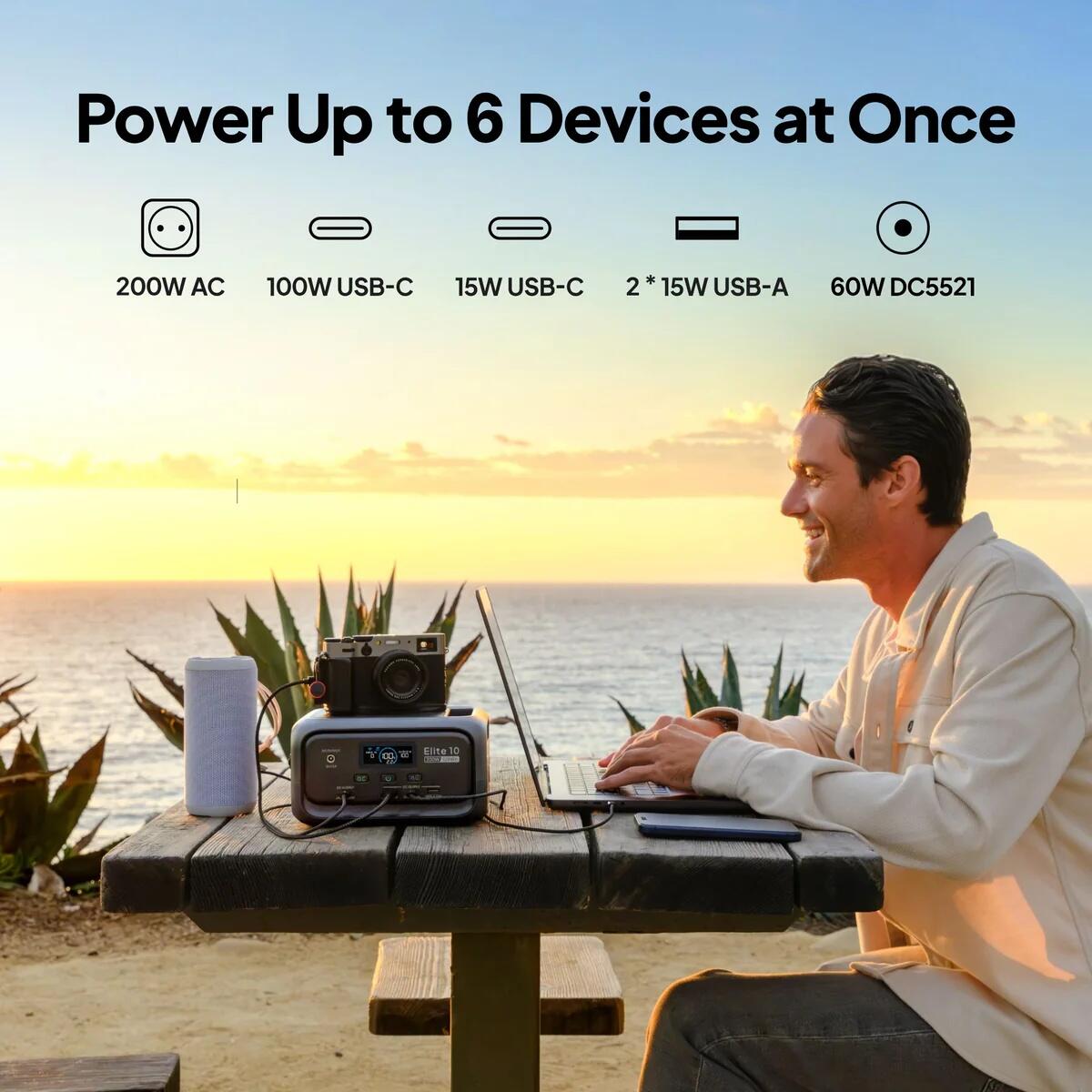Elite 10 estação energia portátil+100W painel solar para viagens, reserva diária 4/8