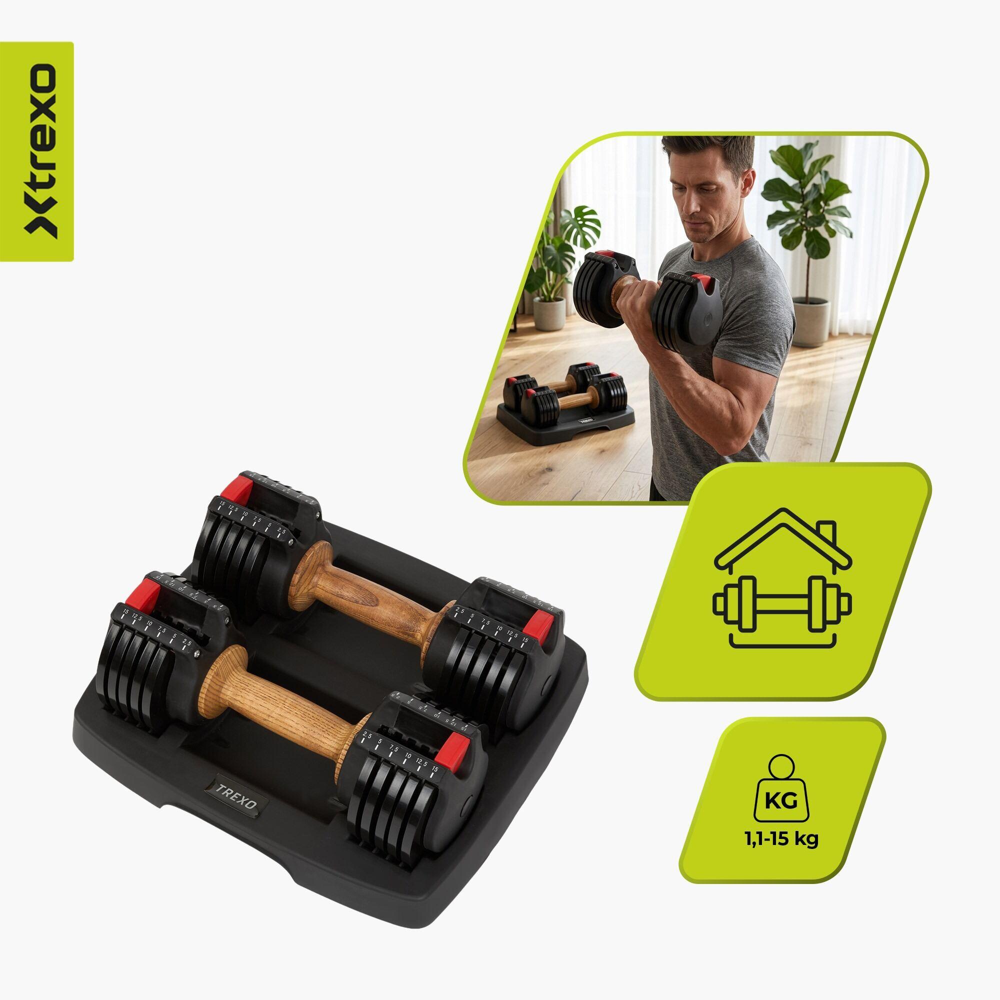 Ensemble d'haltères réglables unilatéraux avec support XTREXO 4/7
