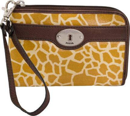 Portfel damski Fossil skóra zamek clutch żyrafa brązowy