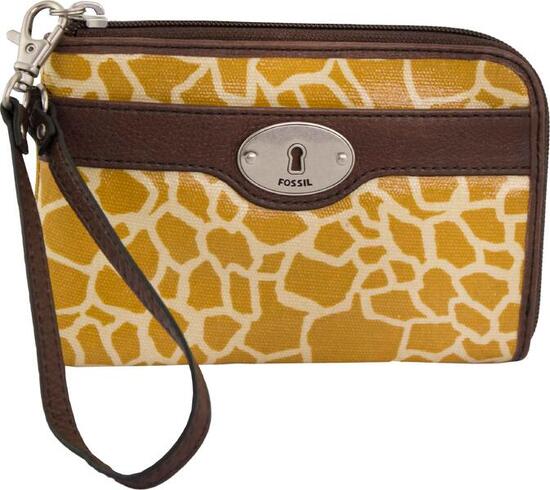 Portfel damski Fossil skóra zamek clutch żyrafa brązowy
