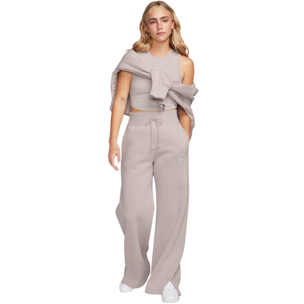Maglietta crop Nike per donna, beige, vestibilità comoda, maniche corte 5/5