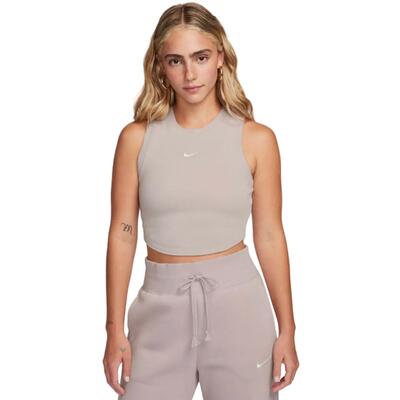 Nike dames cropped t-shirt beige – comfort fit, rondhals