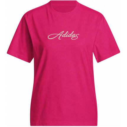 T-shirt femme ADIDAS 100% coton, coupe régulière, manches courtes, rose