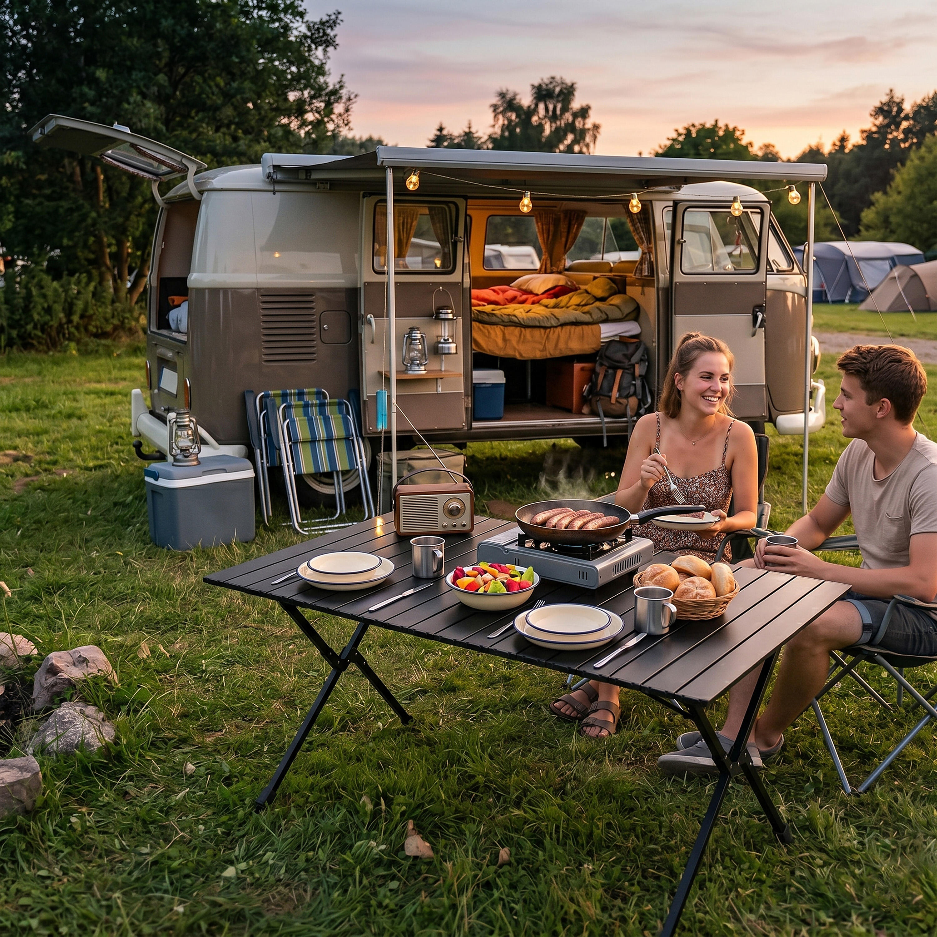 Table de camping pliante et réglable en hauteur en aluminium avec sac 6/7