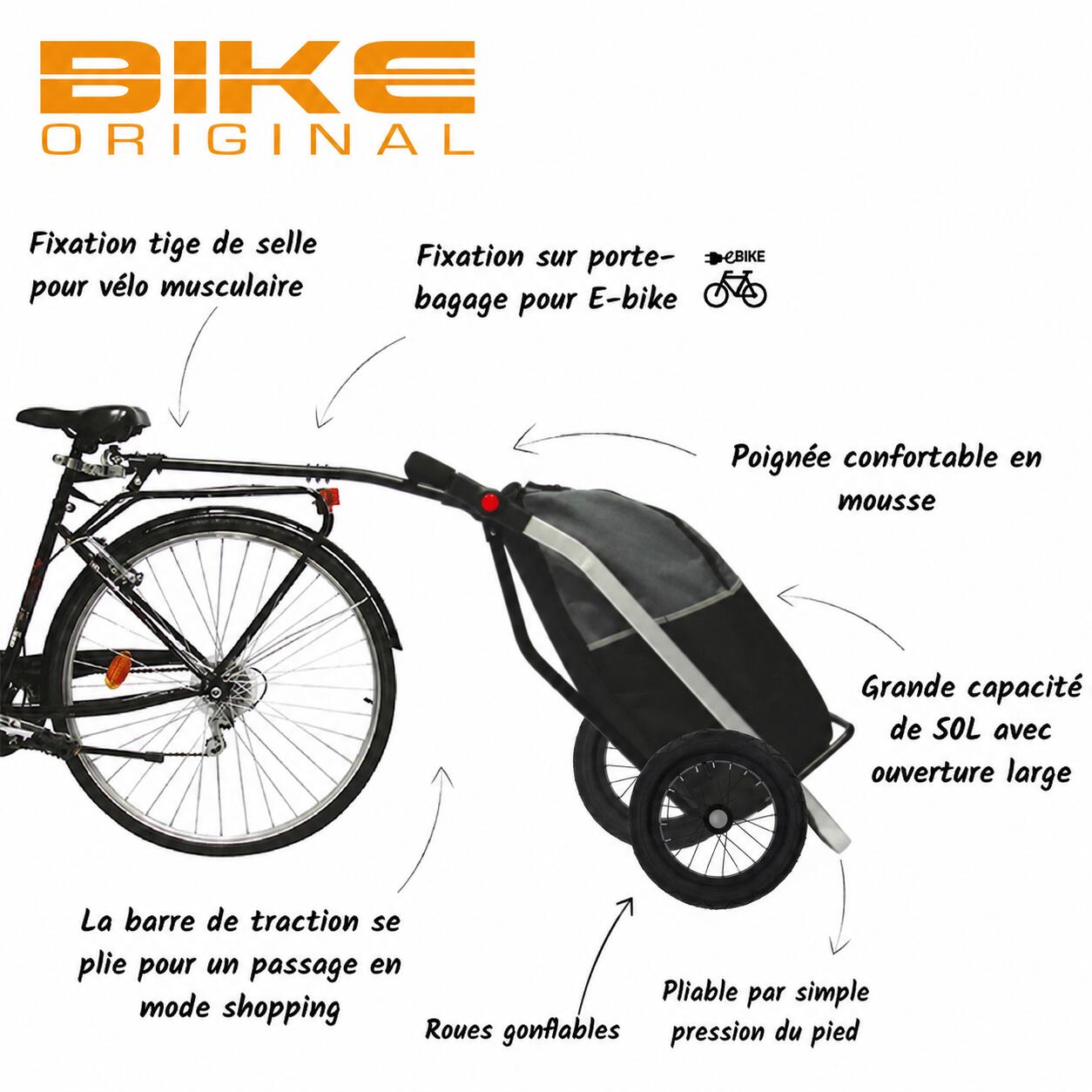 New 2026 - Shopping Trailer compatible e-bike - Roues gonflables 3/6