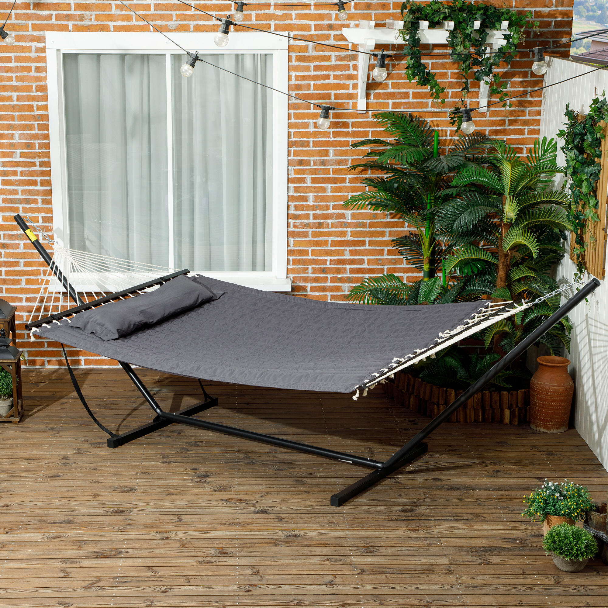 Outsunny Amaca da Esterno Portatile con Cuscino Integrato Grigio Scuro 2/7