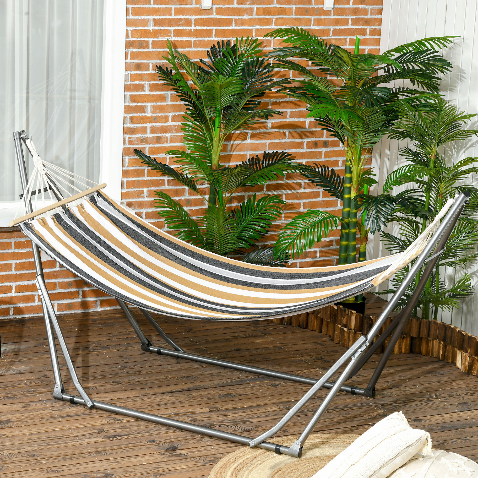 Outsunny Amaca Autoportante con Supporto Pieghevole in Cotone e Acciaio Grigio 2/7