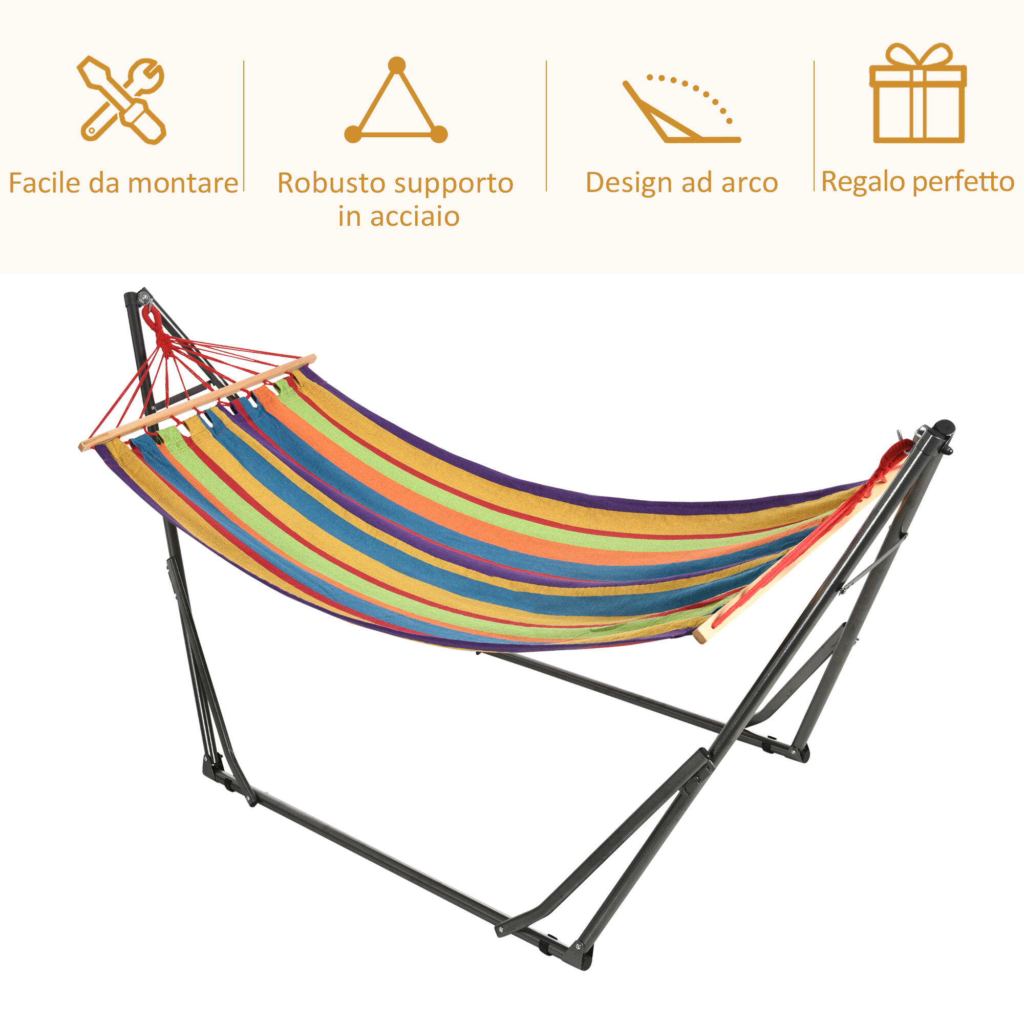 Outsunny Amaca Autoportante con Supporto Pieghevole Cotone e Acciaio Multicolore 6/7