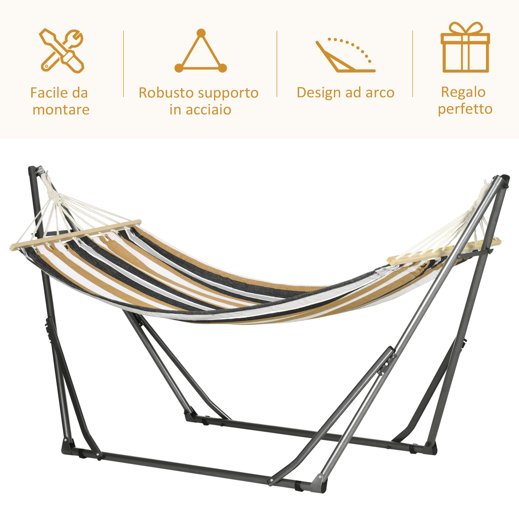 Outsunny Amaca Autoportante con Supporto Pieghevole in Cotone e Acciaio Grigio 6/7