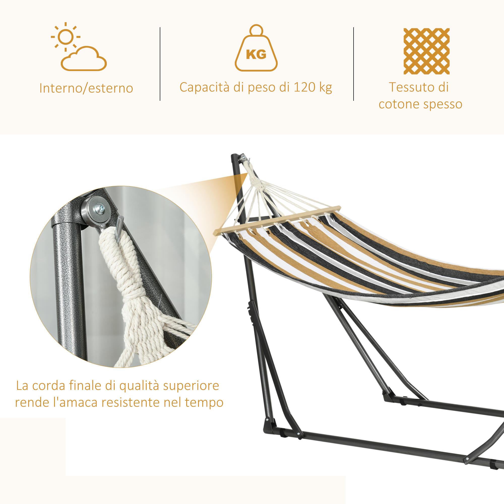 Outsunny Amaca Autoportante con Supporto Pieghevole in Cotone e Acciaio Grigio 7/7