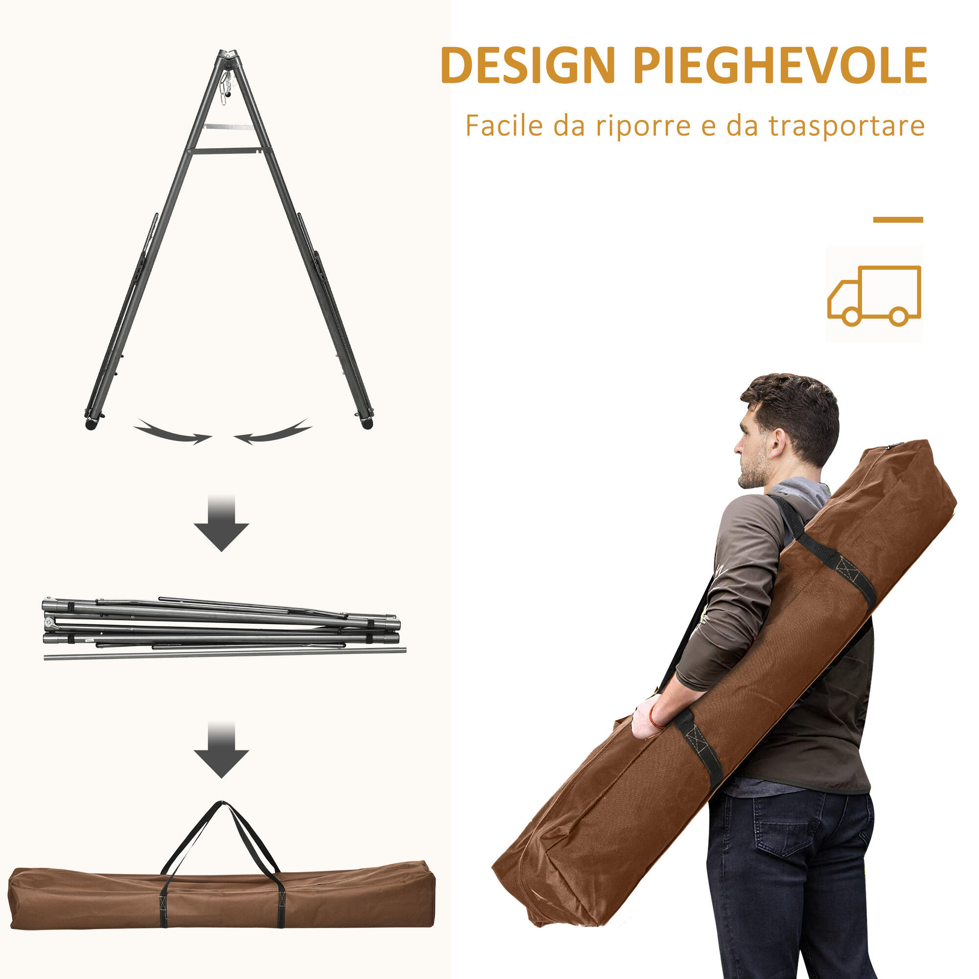 Outsunny Amaca Autoportante con Supporto Pieghevole in Cotone e Acciaio Grigio 5/7