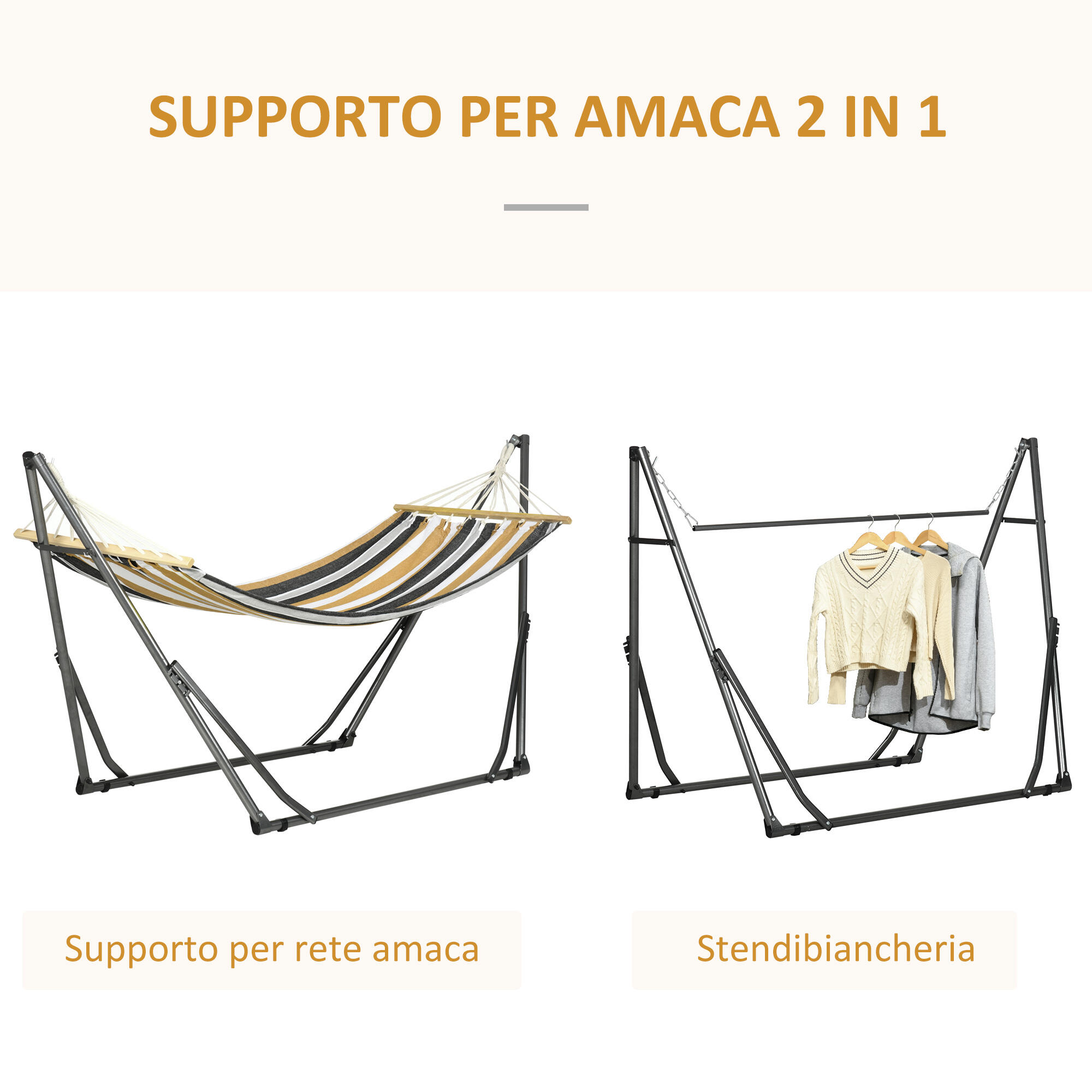 Outsunny Amaca Autoportante con Supporto Pieghevole in Cotone e Acciaio Grigio 4/7