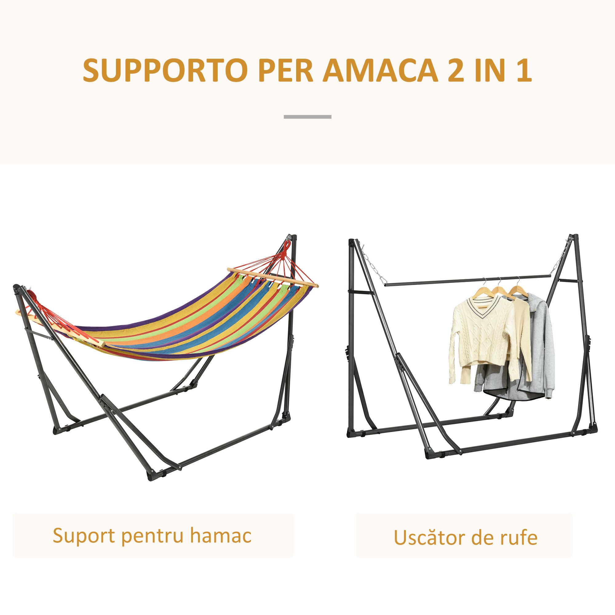 Outsunny Amaca Autoportante con Supporto Pieghevole Cotone e Acciaio Multicolore 4/7