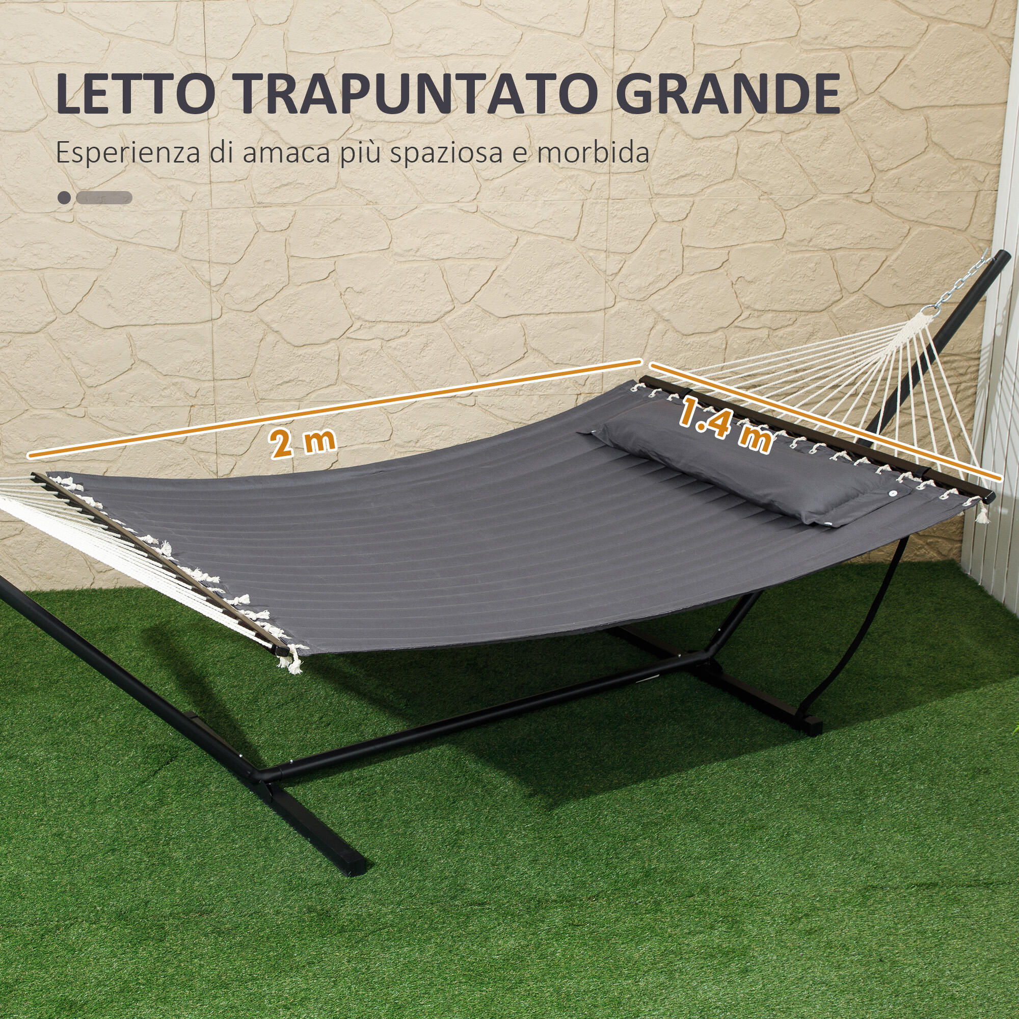 Outsunny Amaca da Esterno Portatile con Cuscino Integrato Grigio Scuro 4/7