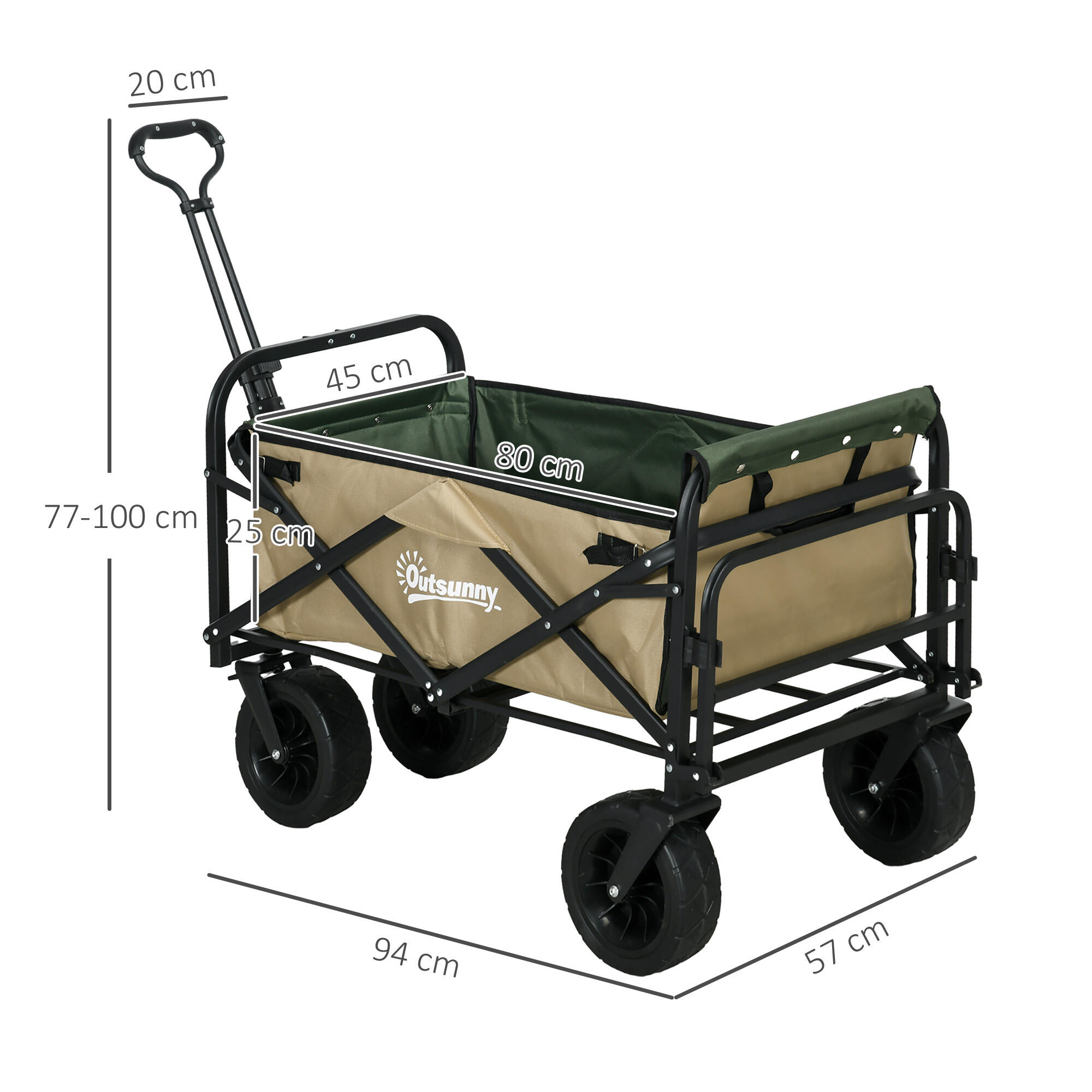 Outsunny Carrello da Esterno 110L con Maniglia Telescopica e Fondo Apribile 3/7