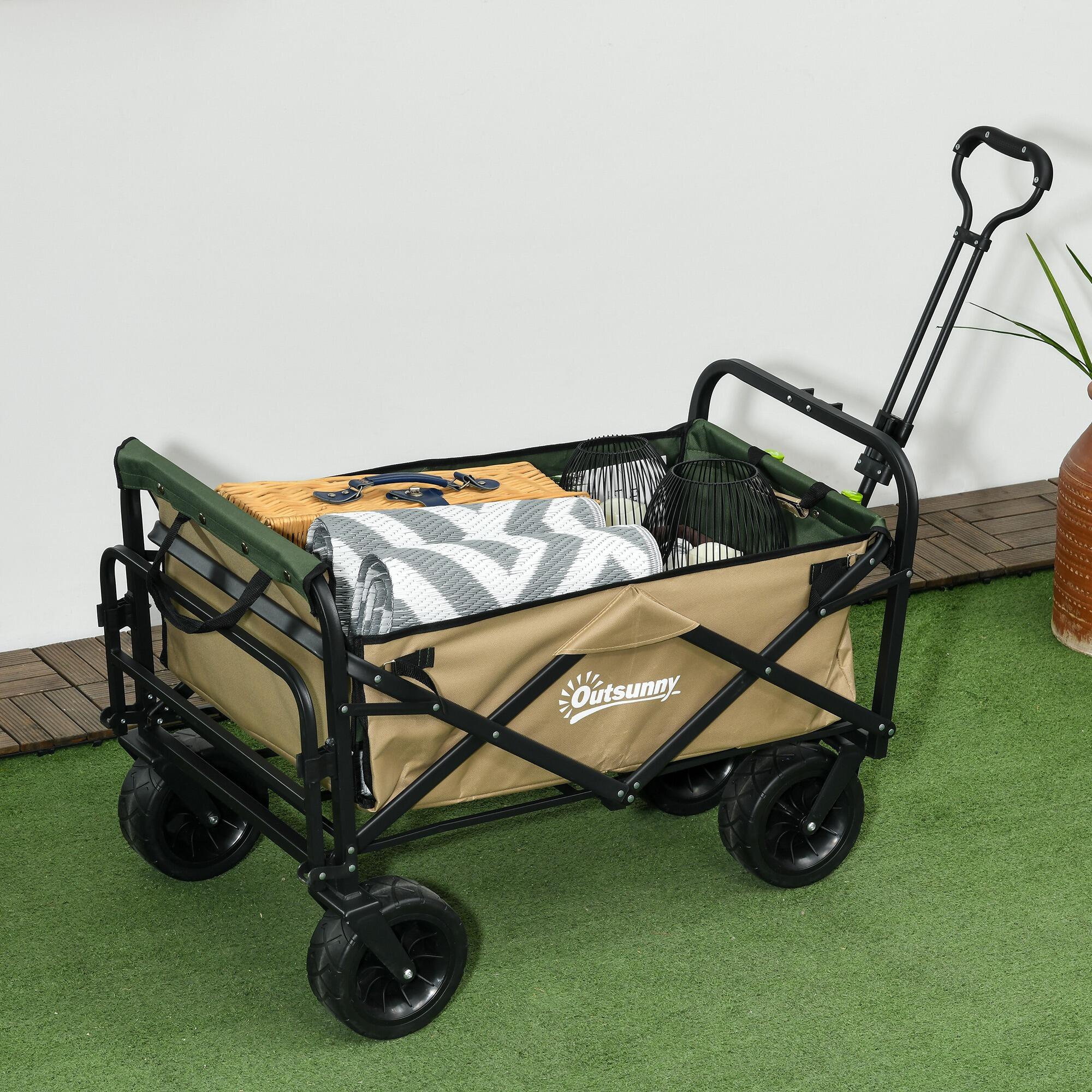 Outsunny Carrello da Esterno 110L con Maniglia Telescopica e Fondo Apribile 2/7