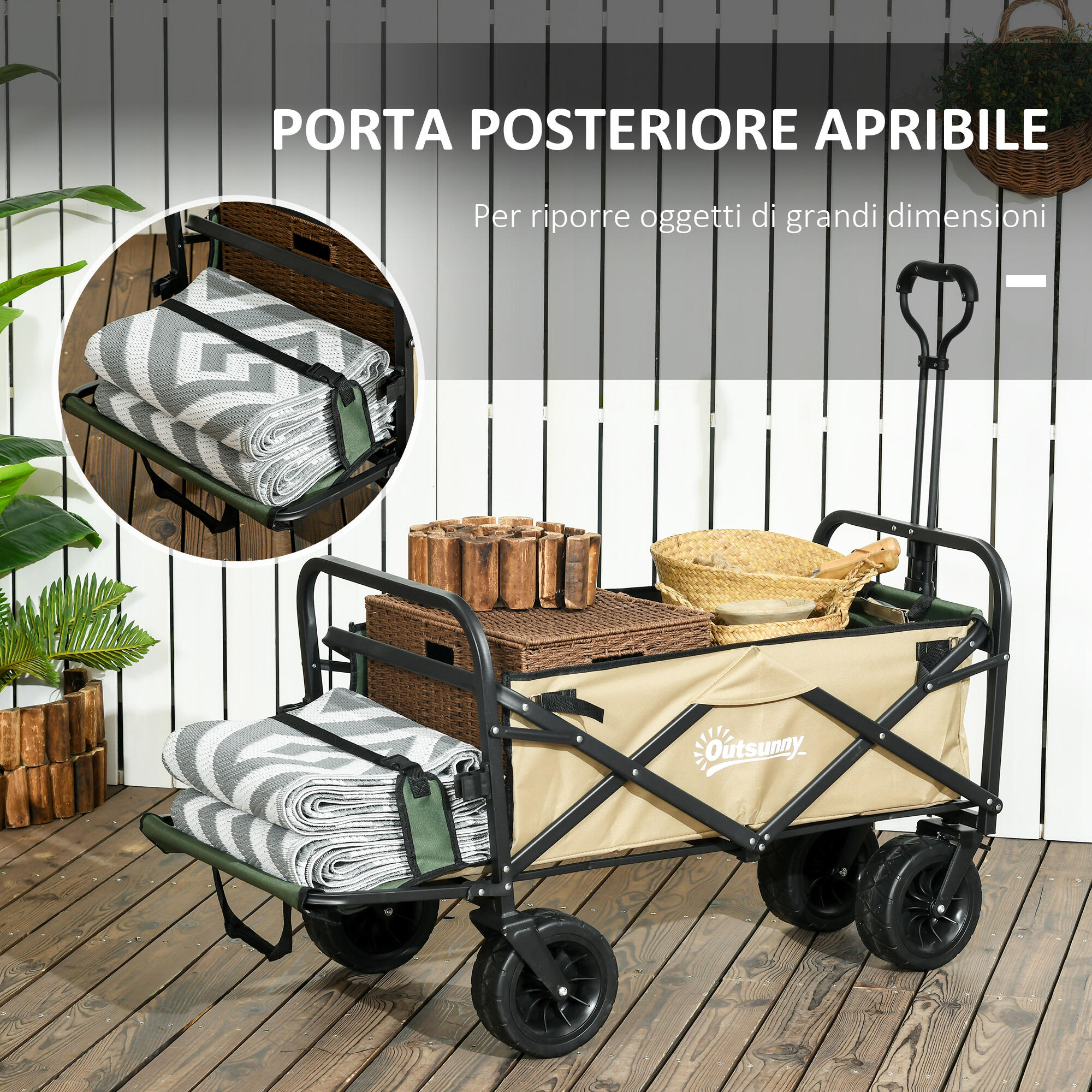 Outsunny Carrello da Esterno 110L con Maniglia Telescopica e Fondo Apribile 6/7
