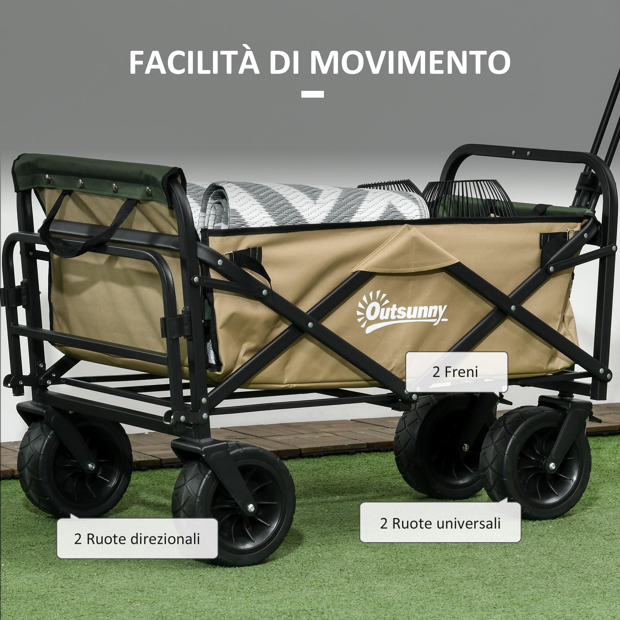 Outsunny Carrello da Esterno 110L con Maniglia Telescopica e Fondo Apribile 7/7