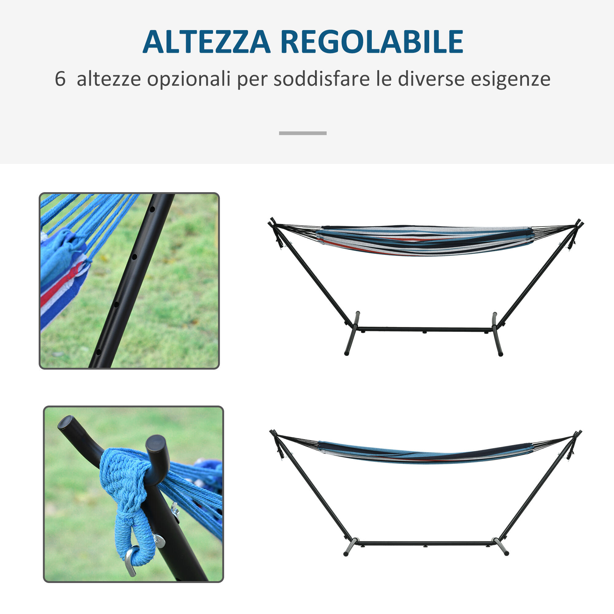 Outsunny Amaca Autoportante con Altezza Regolabile e Borsa di Trasporto Bianco 4/7