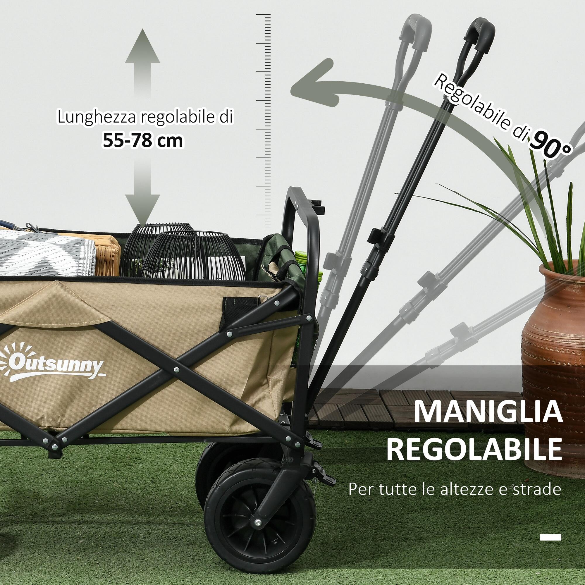 Outsunny Carrello da Esterno 110L con Maniglia Telescopica e Fondo Apribile 5/7