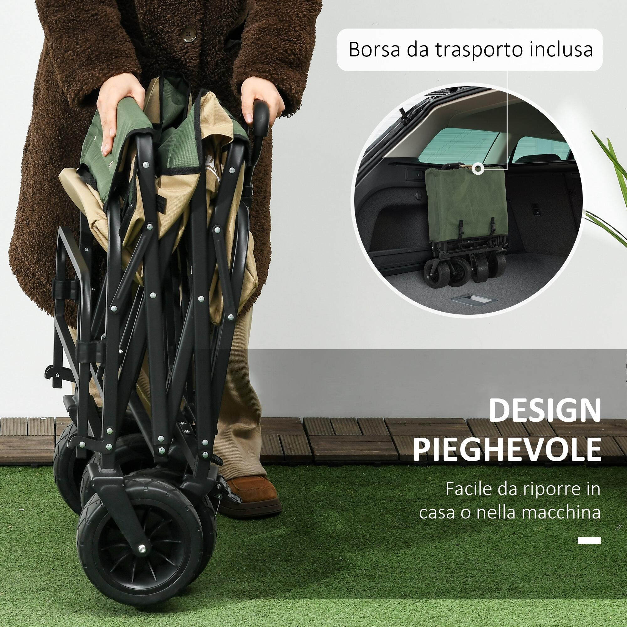 Outsunny Carrello da Esterno 110L con Maniglia Telescopica e Fondo Apribile 4/7