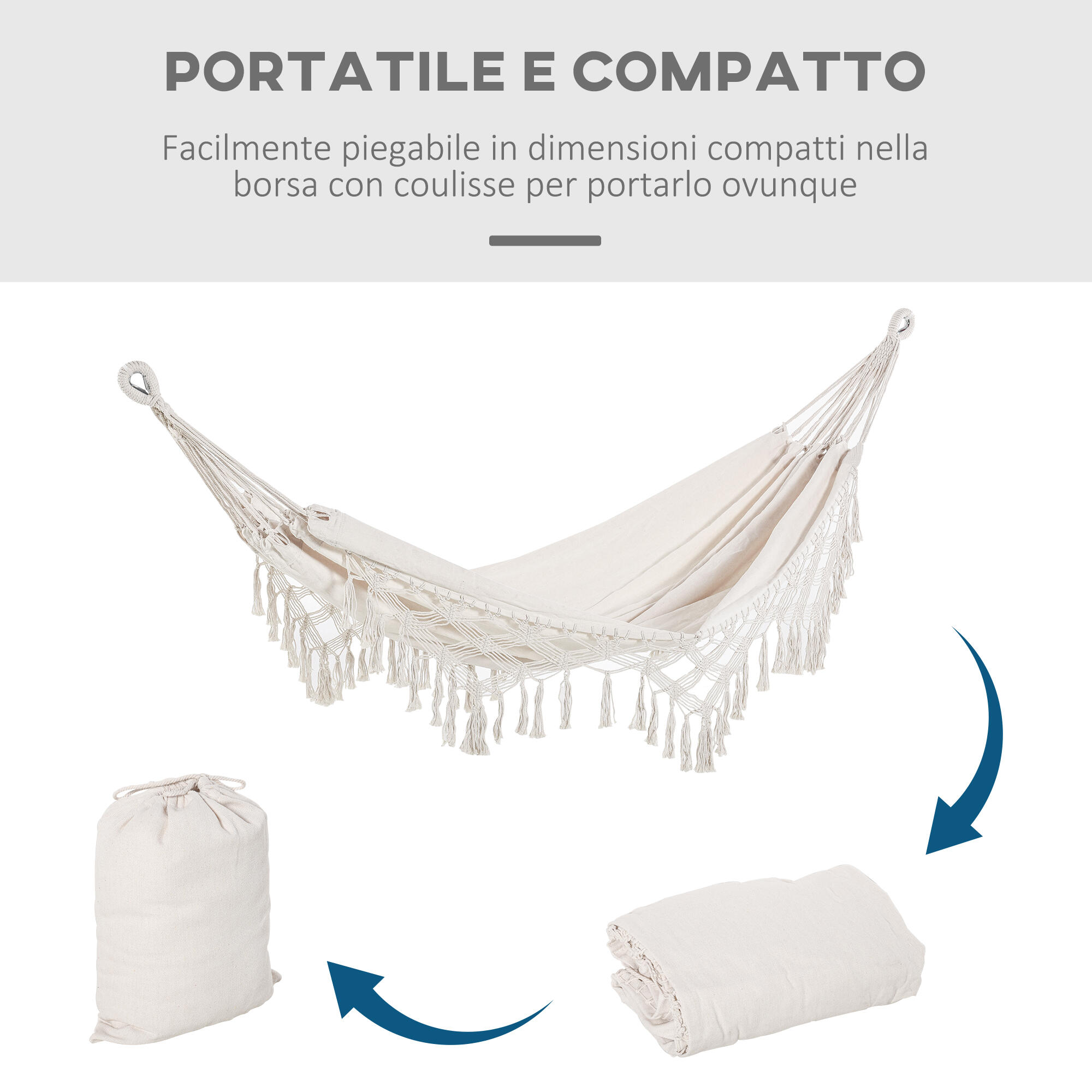 Outsunny Amaca da Giardino in Tela con Frange 288x150cm Capacità 120kg Crema 5/7