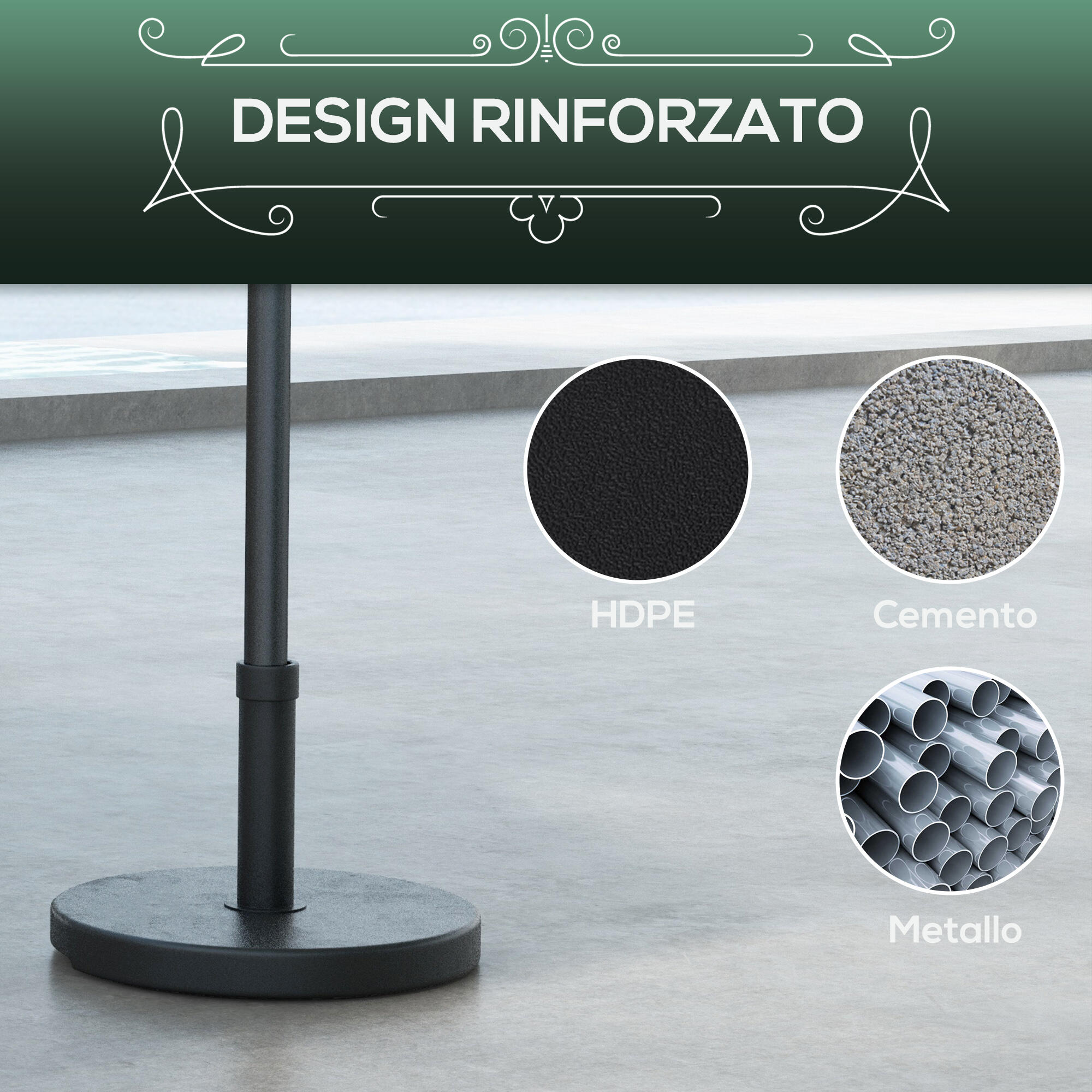 Outsunny Base per Ombrellone 15kg per Pali da Ø24-38mm in Plastica Ø46.5cm Nero 5/7