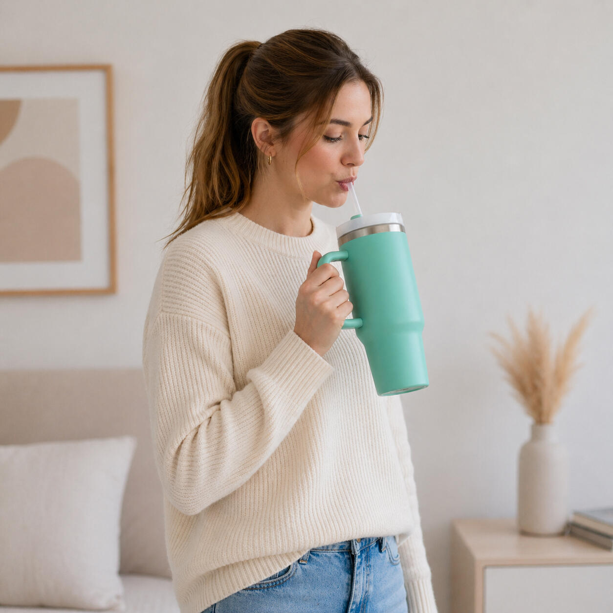 Eurocatch Tumbler 1.2L - Thermosbeker met Handvat - Vaatwasserbestendig - Groen 4/6