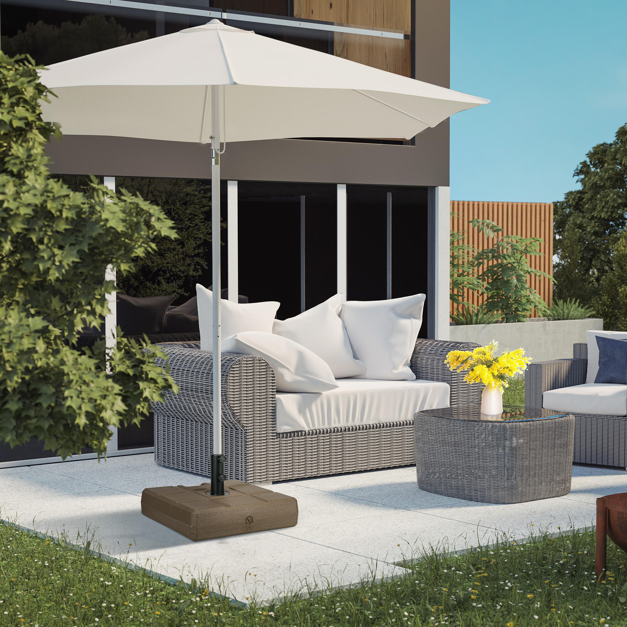 Outsunny Base Ombrellone da Esterno Riempibile in HDPE con Maniglia Marrone 2/7