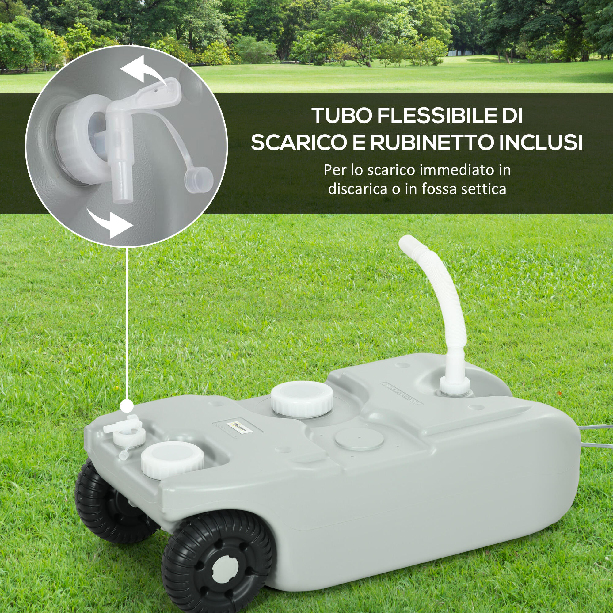 Outsunny Serbatoio per Acqua da Campeggio 40L Ruote e Maniglia Regolabile Grigio 6/7
