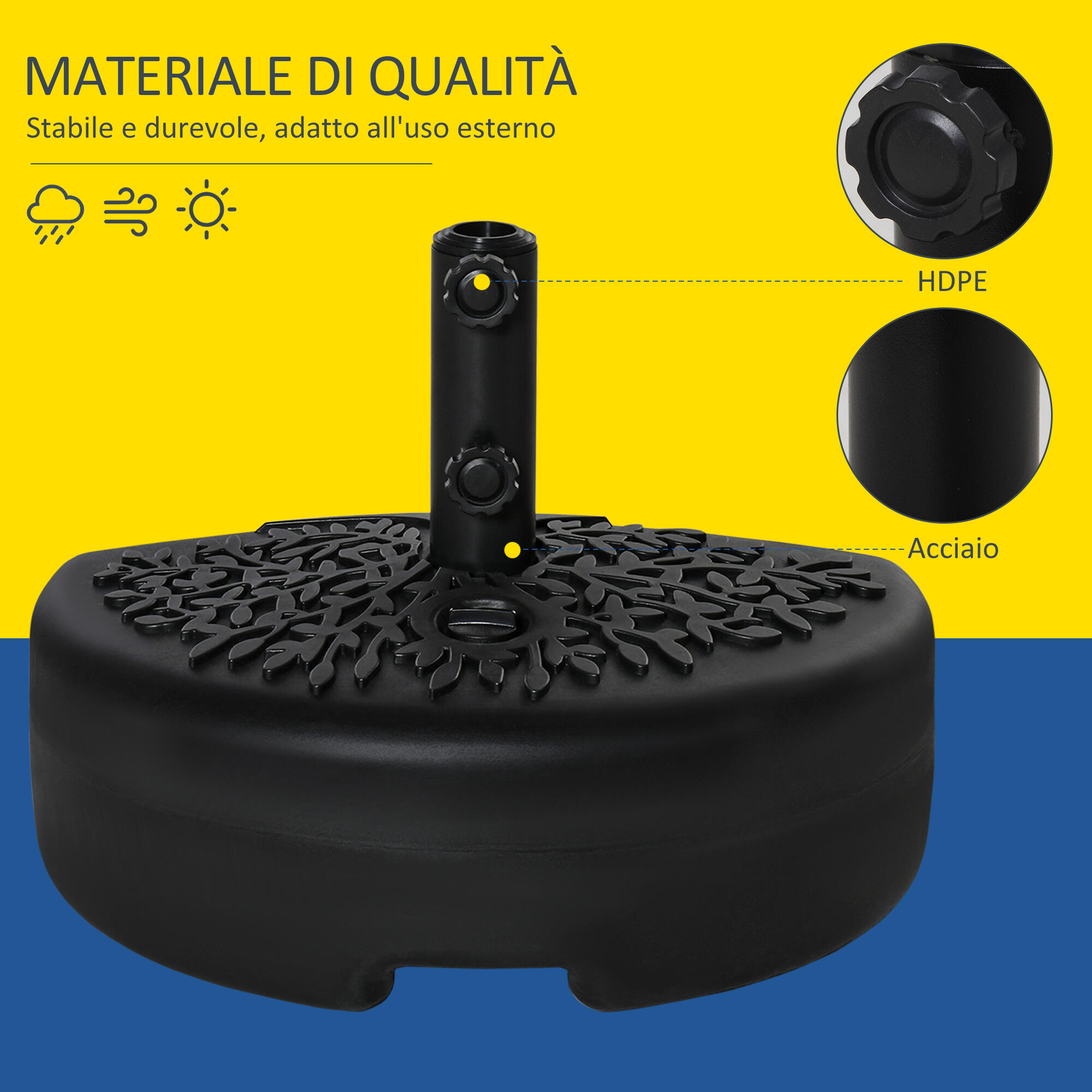 Outsunny Base per Ombrellone Semicircolare Riempibile con Sabbia o Acqua Nero 6/7