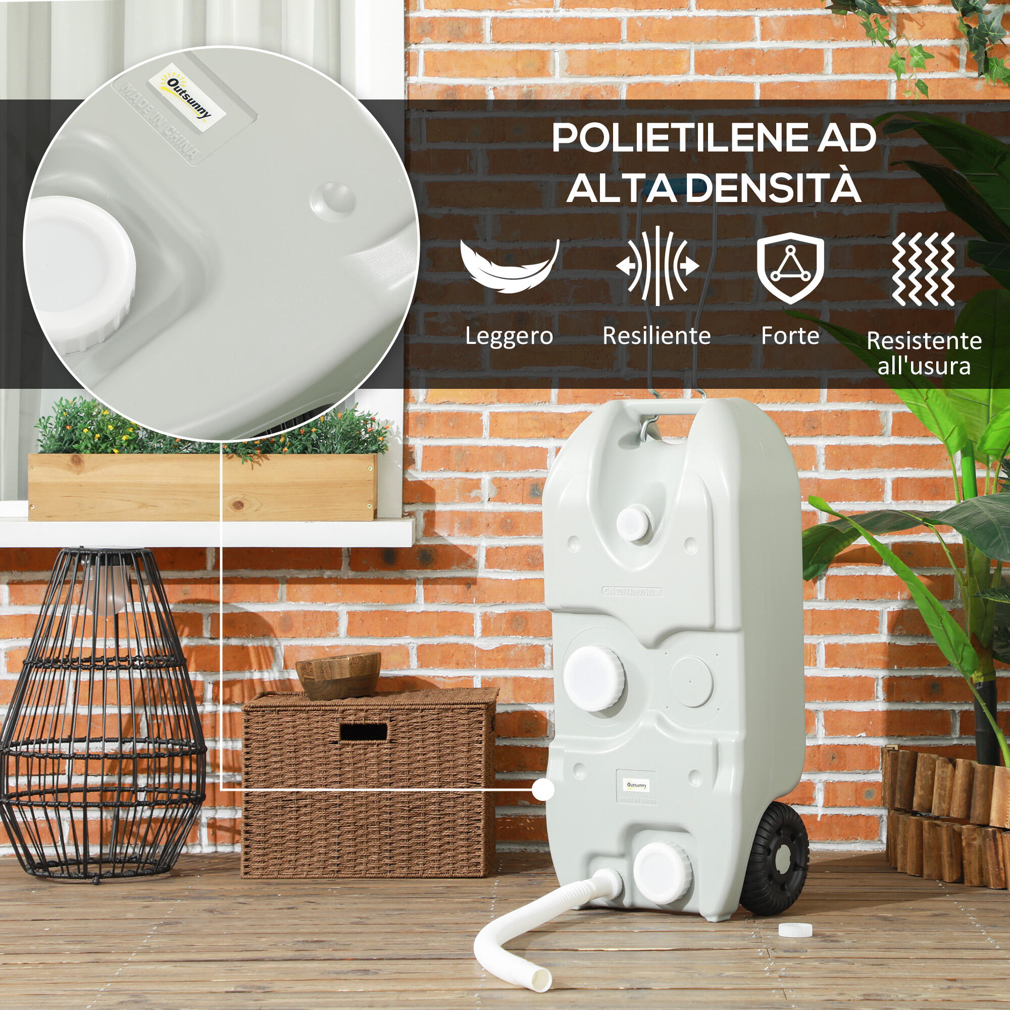 Outsunny Serbatoio per Acqua da Campeggio 40L Ruote e Maniglia Regolabile Grigio 7/7