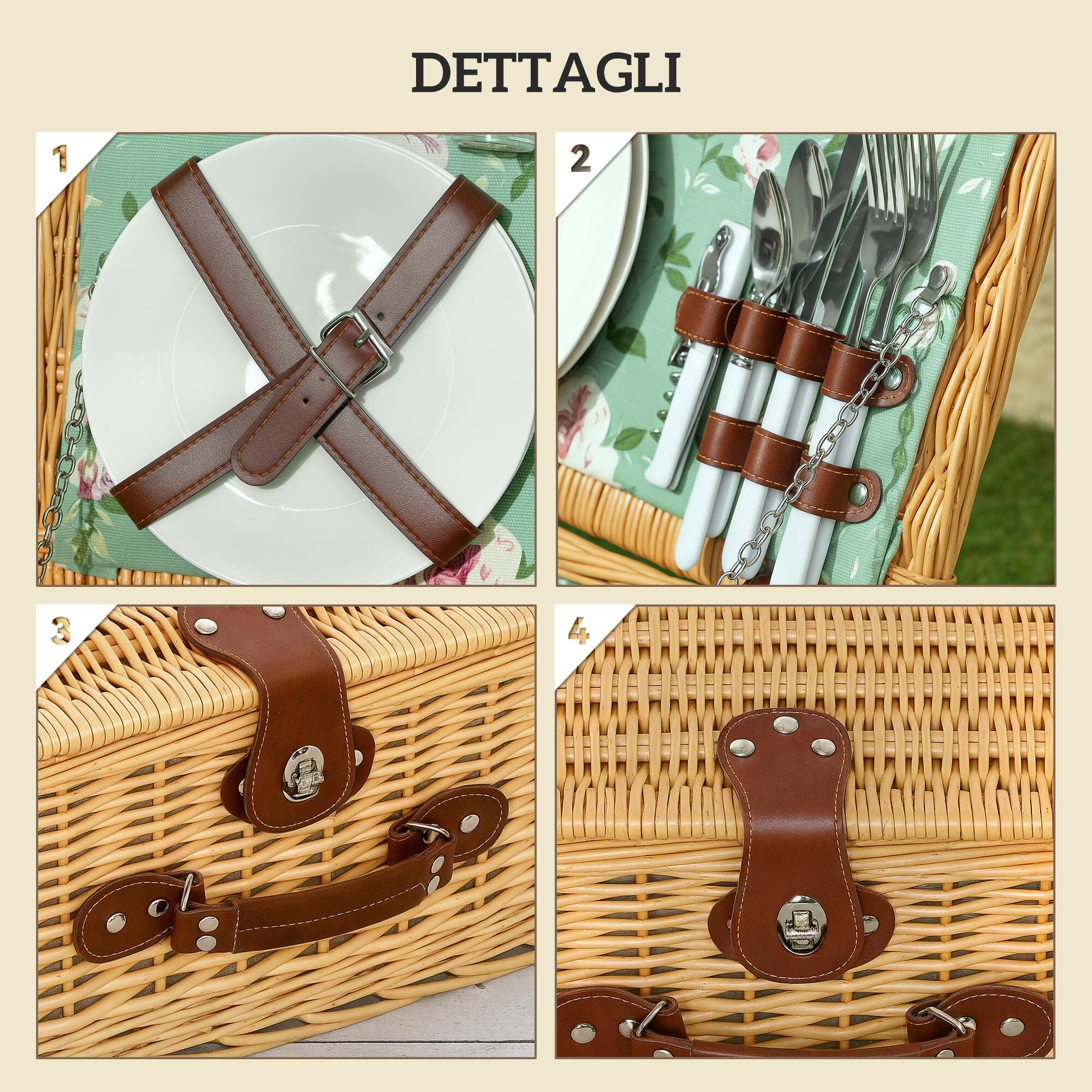 Outsunny Cestino da Picnic in Vimini per 2 Persone con Piatti, Calici e Posate 6/7