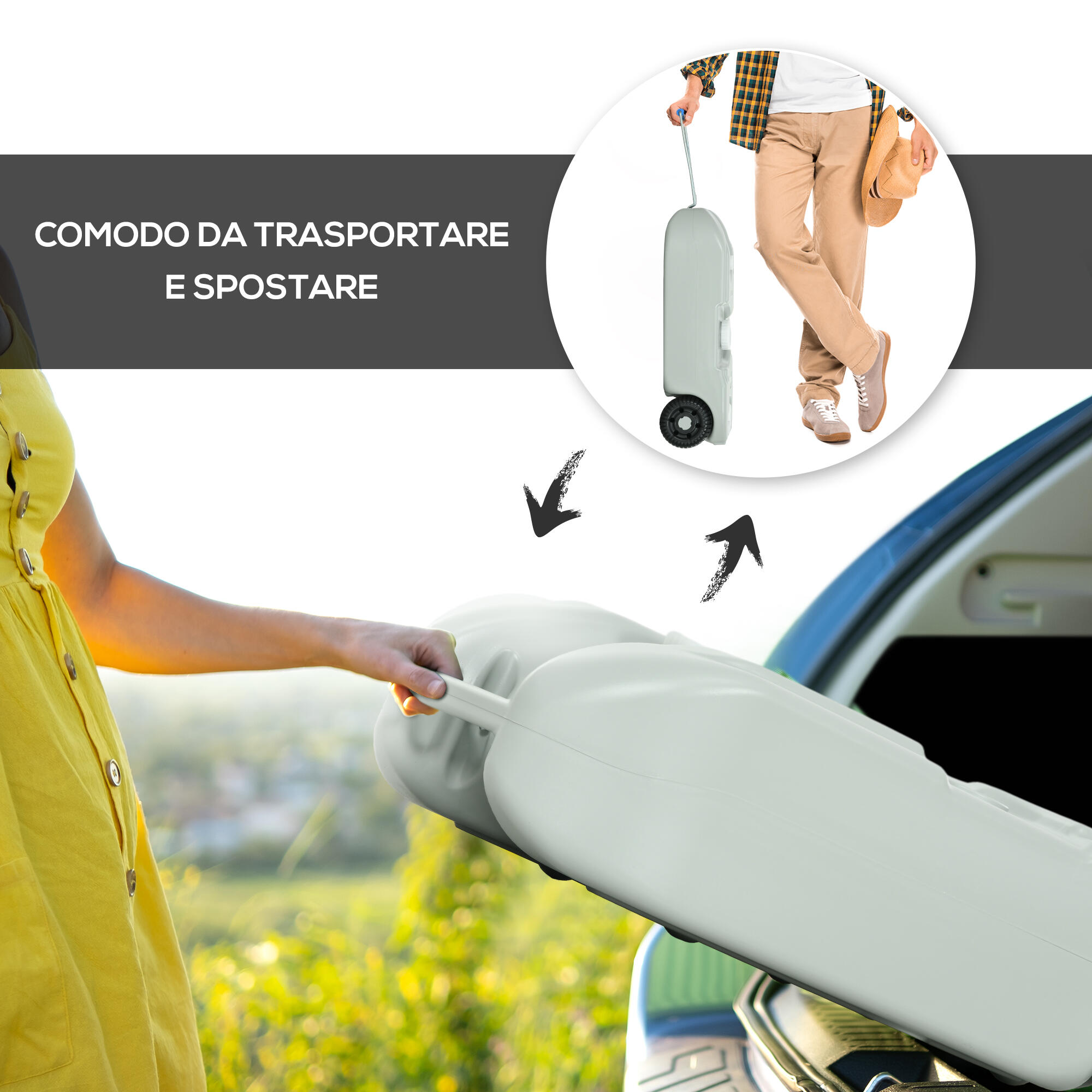 Outsunny Serbatoio per Acqua da Campeggio 40L Ruote e Maniglia Regolabile Grigio 5/7