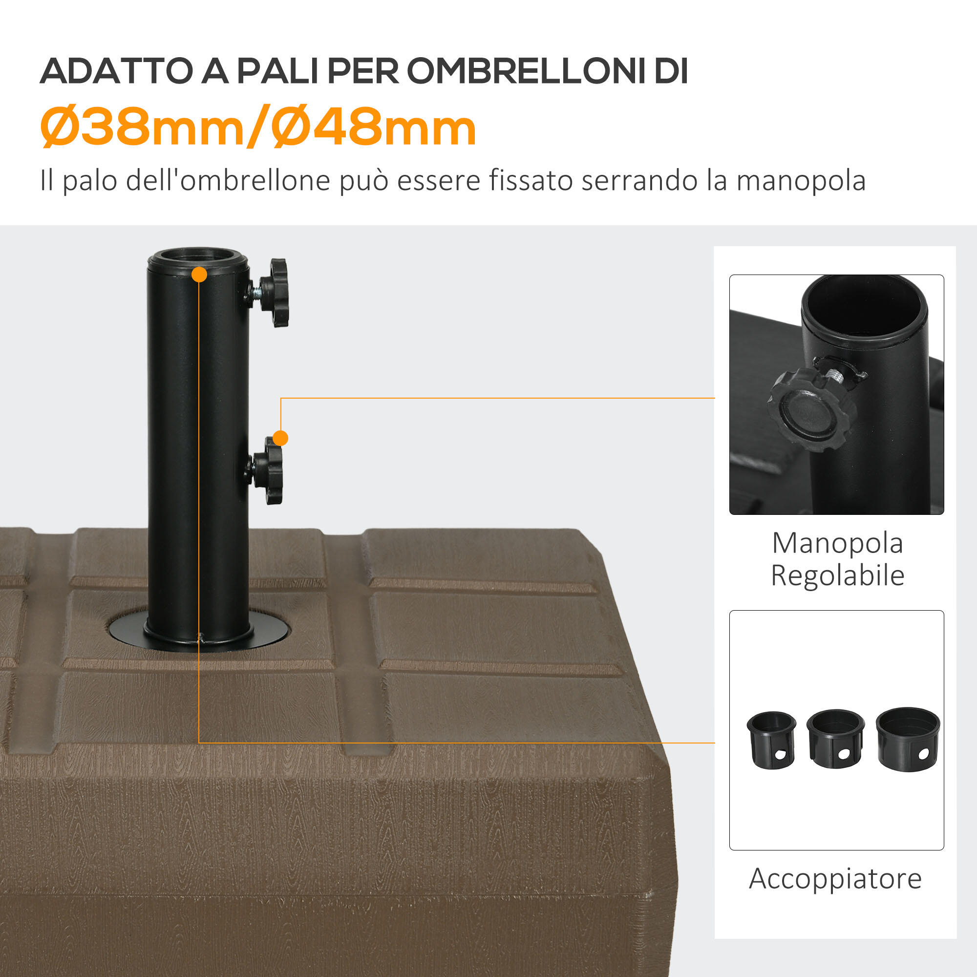 Outsunny Base Ombrellone da Esterno Riempibile in HDPE con Maniglia Marrone 4/7