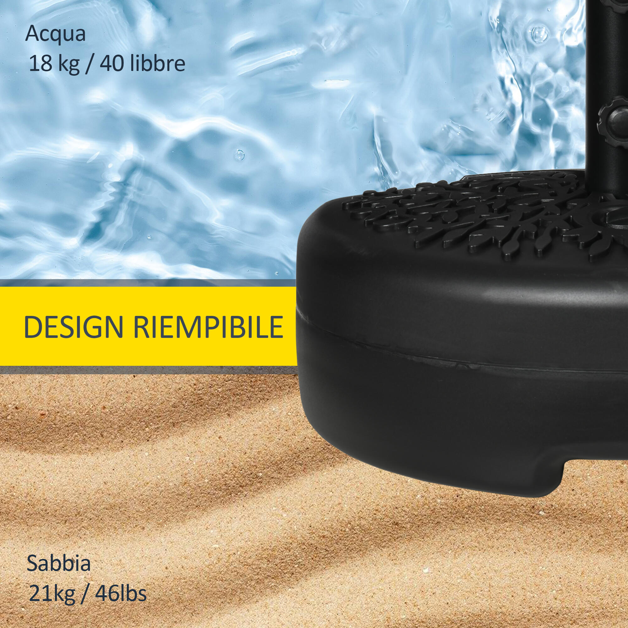 Outsunny Base per Ombrellone Semicircolare Riempibile con Sabbia o Acqua Nero 5/7