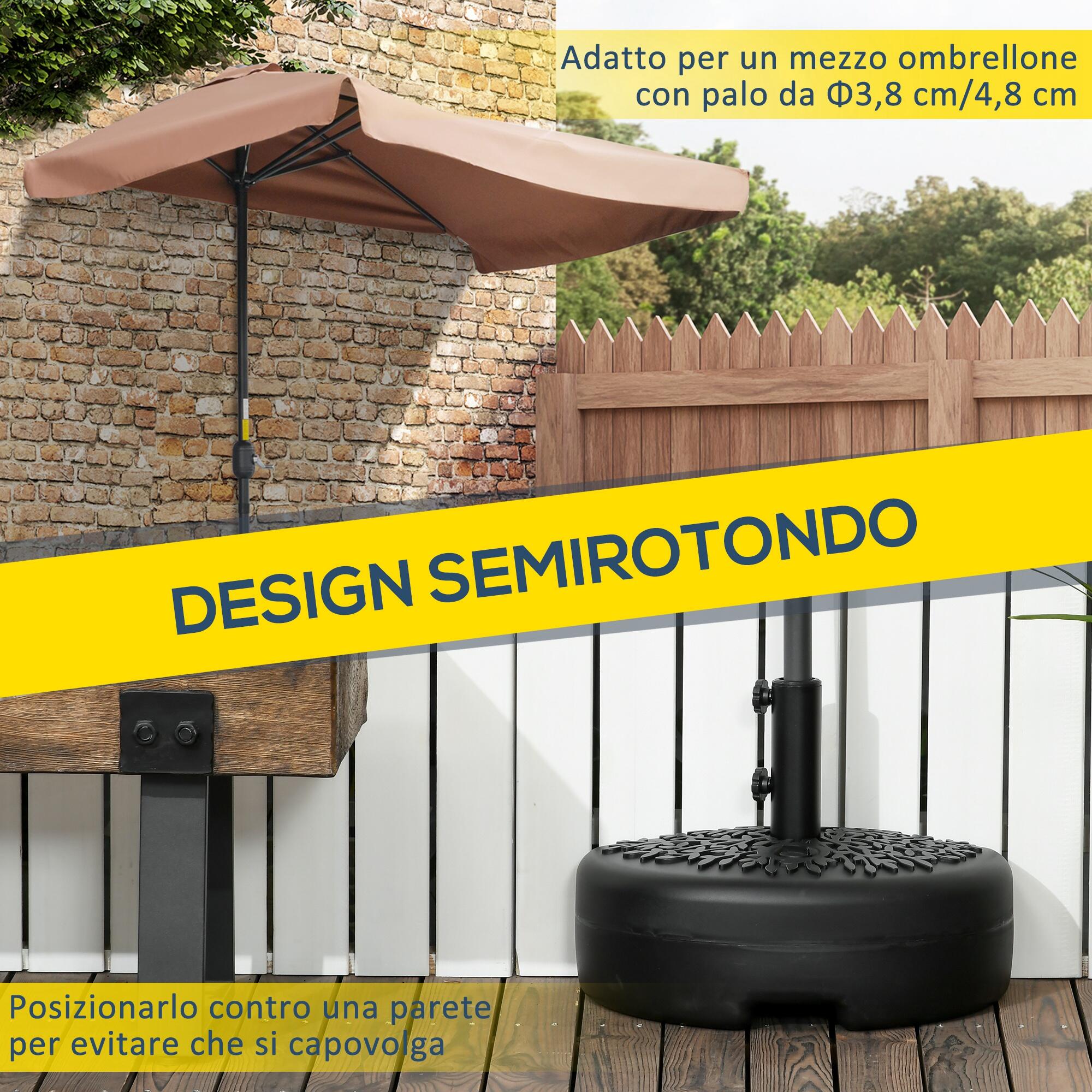 Outsunny Base per Ombrellone Semicircolare Riempibile con Sabbia o Acqua Nero 4/7