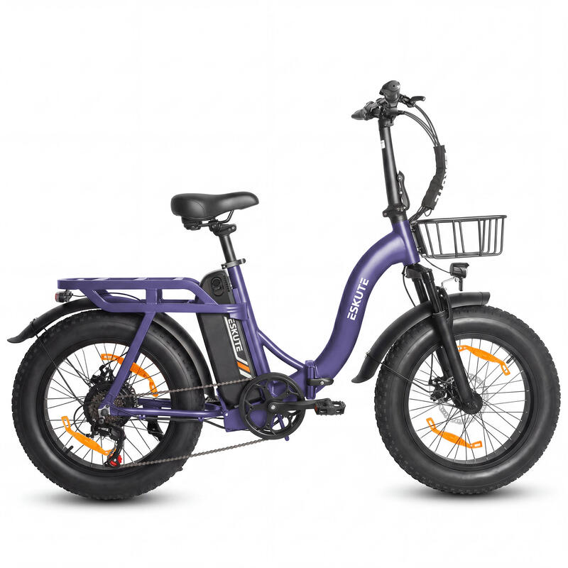 ESKUTE D202 Bicicletă pliabilă fat bike cu coș frontal, baterie de 48V 20.8 Ah