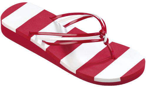 Tongs Beco femme rouge et blanc, talon haut et bride tressée