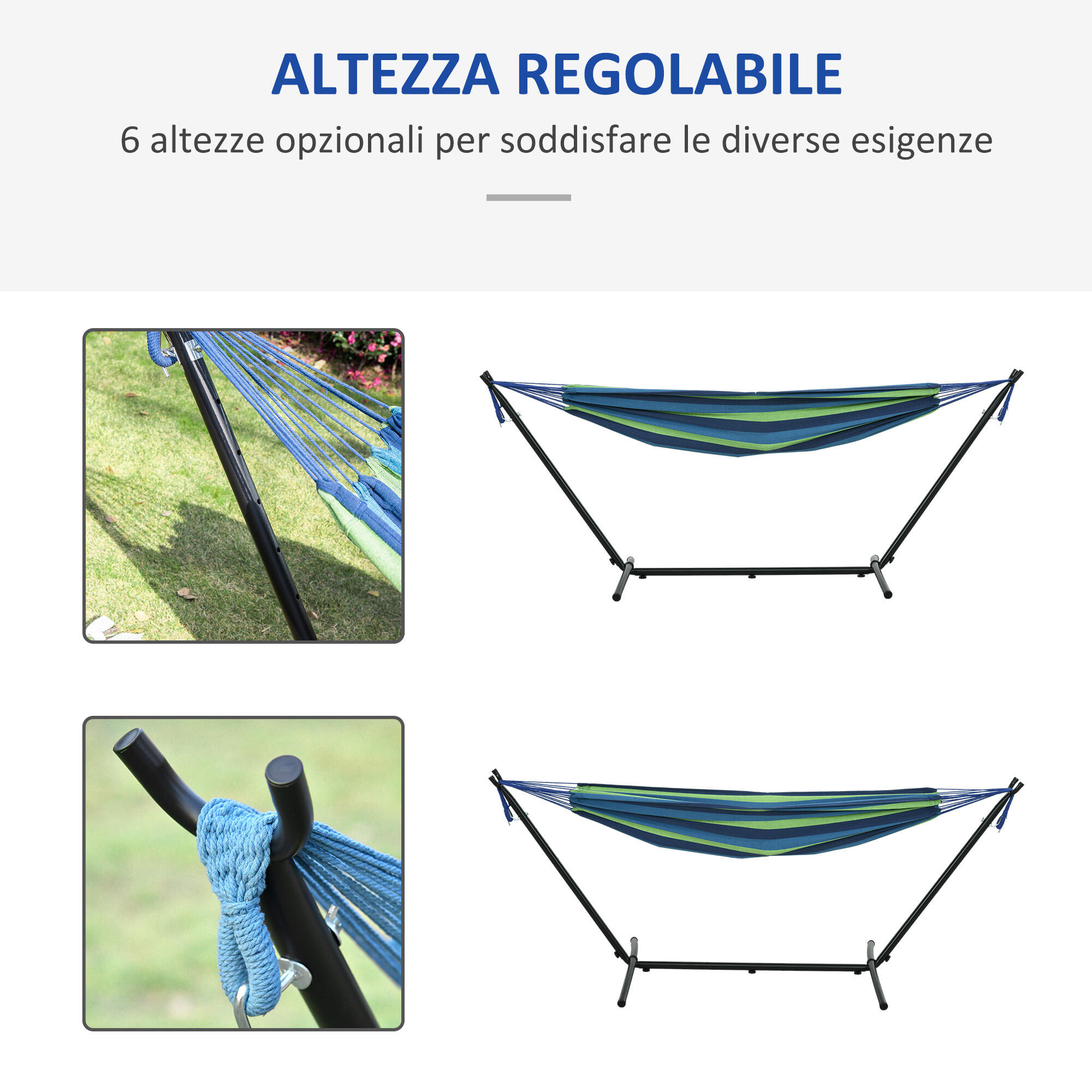 Outsunny Amaca Autoportante con Altezza Regolabile e Borsa di Trasporto Verde 4/7
