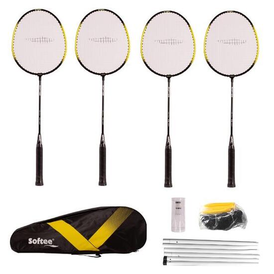Set de badminton 4 raquettes 65 cm avec filet et housse