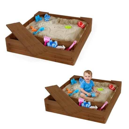bac à sable avec compartiment de rangement marron
