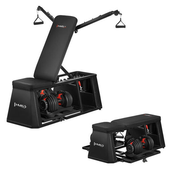 Multifunktional LM4012 4-in-1 Bank-Set + 2x SR52 verstellbare Langhantel HMS