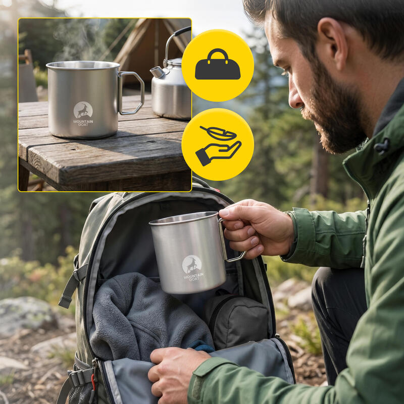 Cană turistică Mountain Goat din oțel inoxidabil, 350 ml