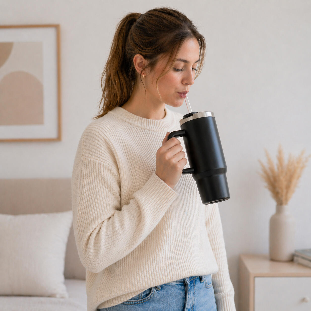 Eurocatch Tumbler 1.2L - Thermosbeker met Handvat - Vaatwasserbestendig - Zwart 5/6