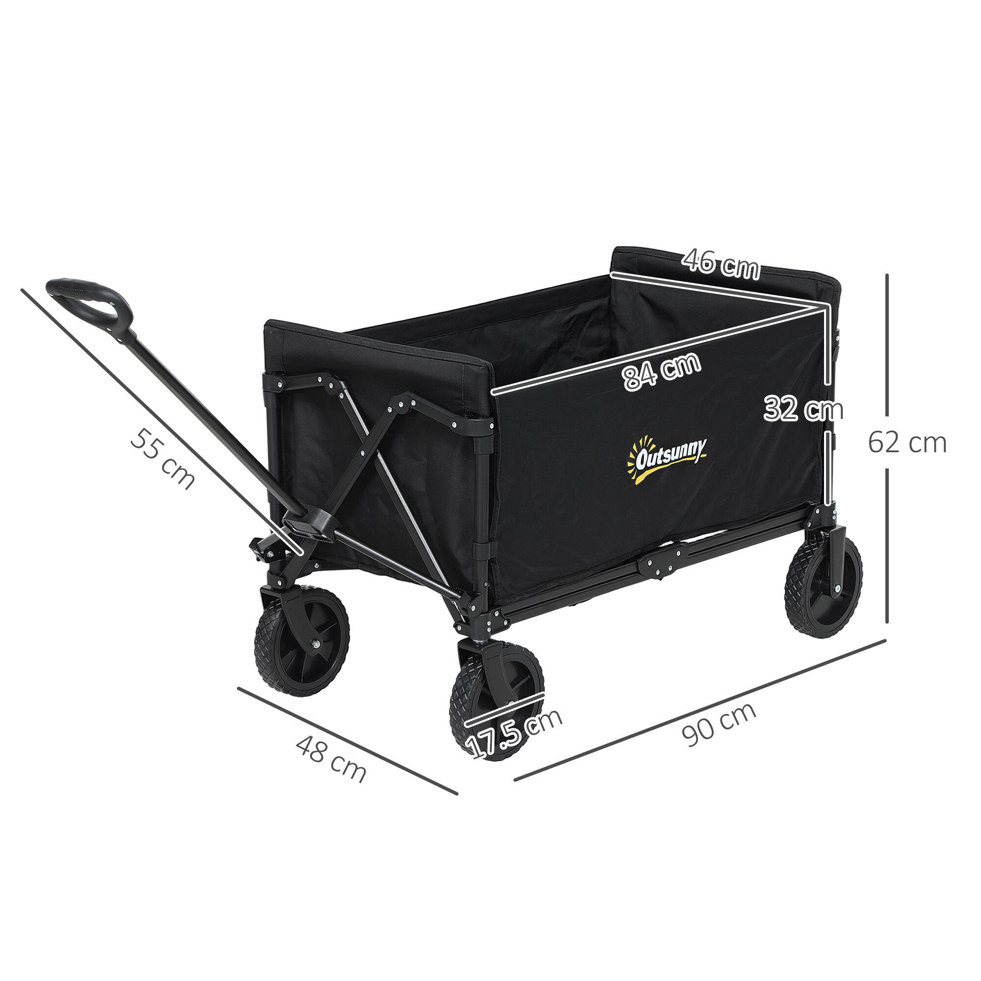 Outsunny Carrello da Esterno da 120L Pieghevole 90x48x62 cm Nero 3/7