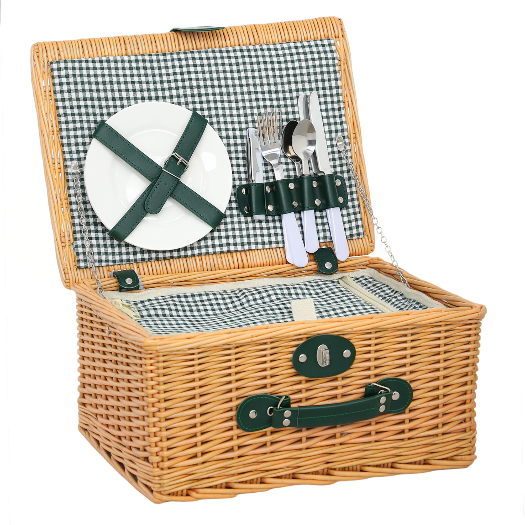 Outsunny Cesta da Pic Nic per 2 Persone con Area Frigo in Vimini Marrone Chiaro 1/7