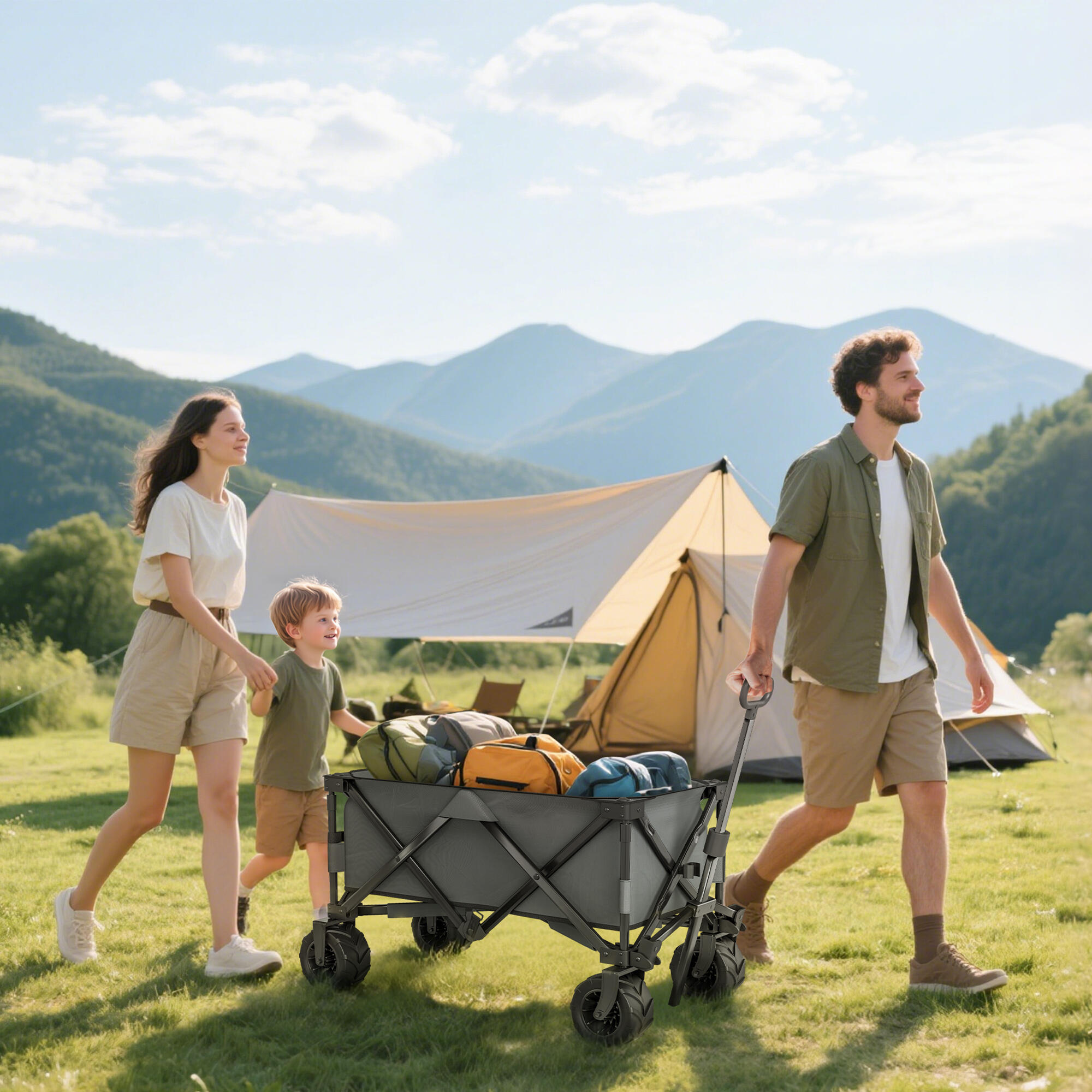Outsunny Carrello da Esterno max 70kg con Maniglia Telescopica Grigio 2/7